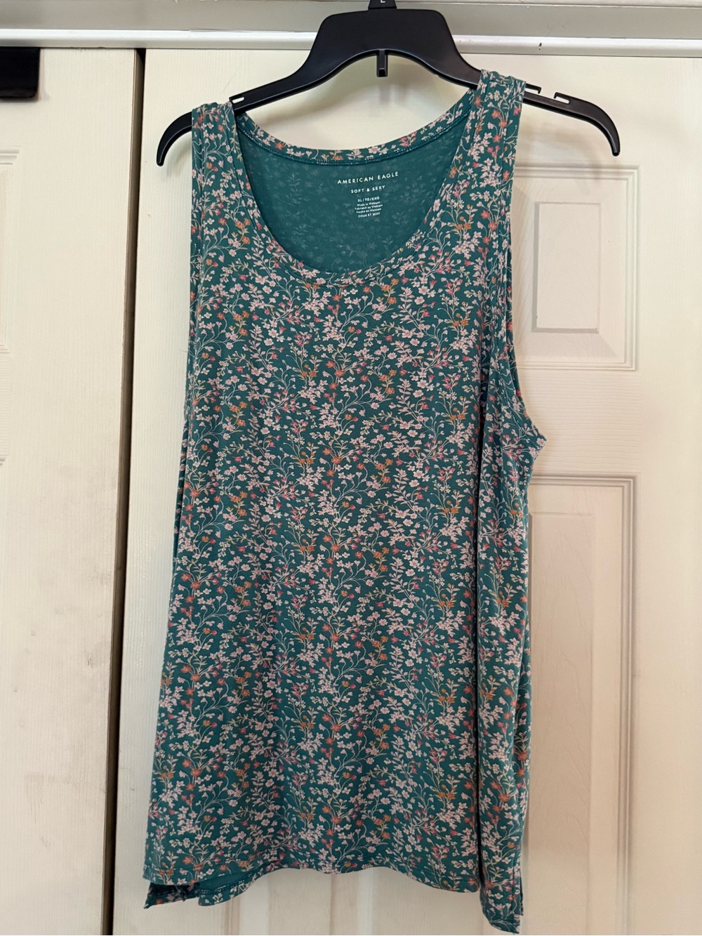 American Eagle Outfitters Teal Floral Scoop Tank